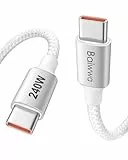 USB C auf USB C Kabel Weiß 1M, 240W PD 3.1 Schnellladekabel USBC zu USBC Ladekabel Nylon für iPhone 17 Air 16 15 Pro Max, für Samsung Galaxy S25 S24 Tab S11 Ultra