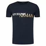 Emporio Armani Herren T-Shirt 111035 0A516 Kurzarm Rundhals, Logo, Dunkelblau, Orange, L