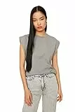 TRENDYOL Damen Rundhalsausschnitt Unifarben Regular T-Shirt, Grau, M EU