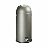 WESCO Kickmaster Maxi Abfallsammler in der Farbe neusilber, pulverbeschichtetes Stahlblech, eingebauter Dämpfer, 40 Liter Volumen, großer Einwurf