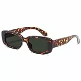 kimorn Rechteckig Sonnenbrillen für Damen Herren Trendige Retro Mode Brille 90er Vintage modisch UV 400 Schutz Quadratischer Rahmen K1200 (Leopard Frame Dunkelgrüne Linse, 65)