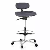 hjh OFFICE 608320 Arbeitsstuhl hoch Work MF Stoff Grau Stehhilfe Büro Drehhocker mit Lehne & Rollen, höhenverstellbar