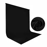 Fotohintergrund Schwarz 1,5x2m, Bonvvie Faltbare Fotografie Hintergrund Musselin Hintergrund für Photo Video Studio, Fernsehen, Zoom, YouTube, Online-Meetings