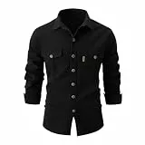 Modaworld Freizeit Hemd - Denim Shirt mit Kariert - Hemden Cowboy Style Für Männer - Bügelfreies Hemd mit geradem Schnitt - Jeanshemd Herren Denim Shirt Langarmhemd - Button up Baumwollhemd