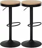 CLP Barhocker 2er Set, Barstuhl Pitas höhenverstellbar mit Holz-Sitzfläche, Tresenstuhl für die Küche, drehbar 130 kg belastbar und stabil, Farbe:Natur