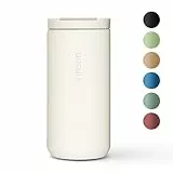Vinsun Thermobecher Kaffee to go 380ml - Edelstahl, auslaufsicher, doppelwandig isoliert - Heiß & Kaltgetränke - creme weißer Kaffeebecher mit Deckel für Urlaub, Auto, Uni