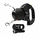 Nimomo Hundeleine Rollleinen, Automatische Leinen Einziehbare Doppel-Hundeleine Dog Lead Pet Leash 1 Abschleppseil 2 Doppel mit Taschenlampe und Taschenspender