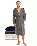 Twinzen Bademantel Herren 100% Baumwolle - Weich, Saugfähig, Aus Frottee, Oeko-Tex Zertifiziert - Dunkelgrau, Größe L