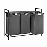 VASAGLE Wäschekorb 3 Fächer, Wäschesammler mit Ablage, Wäschebox, Wäschesack aus Oxford-Gewebe abnehmbar, Metallrahmen, 3 x 40 L, 92,5 x 33 x 72 cm, schiefergrau-anthrazitgrau BLH301G01