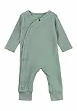 Sterntaler Playsuit Rippjersey - Baby Einteiler Unisex in Wickeloptik - Langarm Overall seitlich und im Schritt zum Knöpfen - Neugeborenen Strampler - steingrün, Größe 56