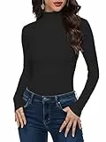 Cuptacc Langarmshirt Damen Rollkragen Gerippt Leichter Warm Bequem Oberteile Winter Basic Slim Fit Thermo Stretch Solid Pullover Damen Schwarz L Groß