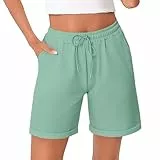 Litherday Shorts Damen Kurze Hose Damen Sporthose Kurz Baumwolle Sport Shorts Sommer Jogginghose Traininghose mit Taschen für Fitness, Running, Gym Grün XL