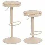 YOUNIKE Barhocker 2er Set Holz Barhocker Barstuhl Hoher Metallrahmen 360° höhenverstellbar drehbar mit Fußstütze Industriell Khaki