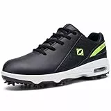 FENLERN Herren-Golfschuhe, Spiked, wasserdicht, bequem, Luftpolster, F006, Schwarz-Weiß, 10.5 US