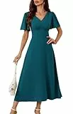 Vintage Retro Renaissance A-Linie Cami-Kleid Elegant Chiffonkleid A-Linie Maxi Brautkleid V-Ausschnitt Abendkleider Blaugrün L