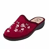 JOMIX Pantoffeln Damen Bequem Leise Hausschuhe Winter Warm Geschlossener Orthopädisch Anatomische für Senioren ältere Gummisohle für Parkett Fliesen Hergestellt in Italien ITD2413 Rot 41