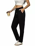 Litherday Jogginghose Damen Lang Sporthose Baumwolle Freizeithose Jogger Fitness Sweatpants Trainingshose mit Taschen Elastischer Schwarz XL