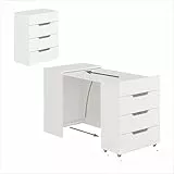 KOMTO Schreibtisch Weiß mit 3 Schubladen – Computertisch, Klappschreibtisch mit Stauraum, PC Tisch, Bürotisch für kleine Räume | Table FOLDY2 128 x 60 x 75 cm