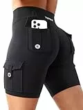 YEOREO CoreFlex Radlerhose Damen mit 4 Taschen Invisible Scrunch Hoch Taille 8' Sport Shorts Damen Nahtlose Booty Lifting Running Gym Yoga Workout Shorts Blickdicht Kurze Leggings Schwarz S