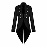 OBEEII Herren Steampunk Frack Mantel Gothic Gehrock Mittelalter Viktorianisch Renaissance Pirat Viking Kostüm Karneval Halloween Weihnachten Uniform Fashing Smoking Schwarz XXL
