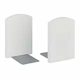 Relaxdays Buchstütze, 2er Set, Halterung für Bücher, CDs, DVDs & Ordner, HBT: 18x12x12 cm, Bücherhalter aus Bambus, weiß