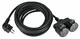 Electraline 55093 Baustellen Verlängerungskabel 5M, Kabel H07RN-F3G1.5 mit 2-Fach Gummi-Kupplung IP44 für den Außenbereich, Schwartz
