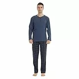 LANBAOSI Herren Schlafanzug lang Zweiteiliger Pyjama Herren lang Warm Winter Langarm Shirt & Schlafanzughose Fleece Karierte Pyjamahose