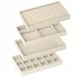 Domkan Schmucktablett,Schmuck organizers,Schmuckaufbewahrung schublade, Schmuckeinsatz für Schubladen,Schmucktablett Stapelbar,Zum Aufbewahren und Präsentieren (beige)