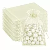 G2PLUS 100 Stück Creme Organzasäckchen 10x15cm: Geschenk Organzabeutel, Organza-Beutelchen mit Kordelzug Sie als Hochzeit Bonbonsbeutel, Schmuckbeutel, Geschenkbeutel