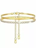 FindChic Fussketten für Frauen Gold 2 pcs Freundschaft Fusskette Edelstahl Schlangenkette Fußkettchen Tennis Strand Knöchel Ketten Armbänder Verstellbare Fuß Schmuck Set