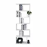 Mondeer Bücherregal mit 6 Ebenen, Regal weiß, S-förmig aus Holz,Büroregal mit Stauraum für Wohnzimmer & Schlafzimmer,70x24x190.5 cm