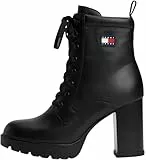 TOMMY JEANS Damen Mid Boot Stiefel Heel Lace Up aus Leder, Schwarz (Black), 41