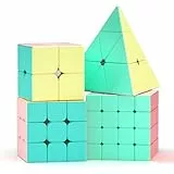 ROXENDA Zauberwürfel Set - 2X2 3X3 4X4 Pyramide Speed Würfel Set mit Würfel Tutorial für Kinder und Erwachsene, [4er Pack](Macaron)