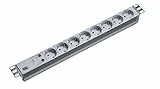 Bachmann Steckdosenleiste 19'' Zoll PDU 8-Fach mit Überspannungsschutz 1HE 2m Kabel Mehrfachsteckdose für Serverschrank Rack Grau 333.404 (inkl. 2X Befestigungswinkel und Schrauben)