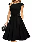 DRESSTELLS Cocktailkleid Damen Schwarz Festliche Kleider 1950er Knielang Rockabilly Hochzeitkleid Vintage Swing Festlich Elegante Abendkleid Kurz Black Size in M
