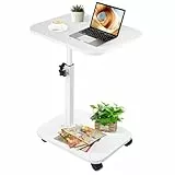 homdat Beistelltisch mit Rollen, Höhenverstellbar (45-80cm), C-Form Design in Weiß, 360° Drehbar, Praktischer Couchtisch für Wohnzimmer, Couch & Bett