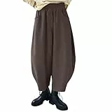 Women Corduroy Barrel Pants Wide Leg Vintage Mid Baggy Pants Haremshose Damen Schwarz Winter Culottes Hosen (Coffee, XXXXXL)