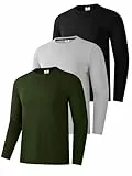 3er-Pack Baumwollhemden für Männer, langärmelige Rundhals-Casual-T-Shirts, Klassische Regular-Fit-Hemden, Basics für den Winter Schwarz/Grau/Grün 02-XL