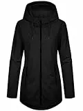 heekpek Übergangsjacke Damen Leichte Jacke Lang Windbreaker mit Kapuze Frühling Softshelljacke Tailliert Übergang Mantel Parka Wanderjacke Atmungsaktiv Outdoorjacke für Herbst(Schwarz, XL)