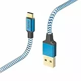Hama Ladekabel „Reflective“ USB A auf USB C, Nylon, 1,5m (Schnellladung, Handy Ladekabel, Datenkabel, USB Kabel, Handykabel, USB Typ A Typ C, Knickschutz, flexibel, vergoldet, maximal kompatibel) blau