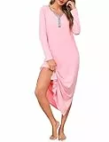 Bresdk Nachthemd Damen Langarm Baumwolle Nachtwäsche Für Damen Lang Winter Schlafkleid Oversize Knopfleiste V-Ausschnitt Einfarbig Schlafshirt große größen