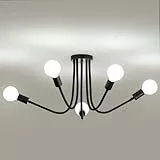 NUODIFAN Moderne Deckenleuchte Schwarz 5-flammig, Vintage Sputnik Kronleuchter mit 360° Verstellbaren Armen, E27 Industrie Deckenlampe für Wohnzimmer, Schlafzimmer, Küche & Esszimmer