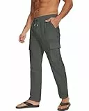 LVCBL Sommerhose Herren Leicht Leinen Cargo Strandhose Dunkelgrau 2XL