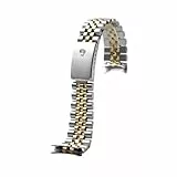 ROUREOX Edelstahl Uhrenarmband 13mm 17mm 20mm Rundanstoß, Metall Ersatzband Gebogene Enden für Rolex Datejust-Silber + Gold 20mm