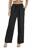 Fourindo Hosen Damen Weites Bein Sommerhose Damen Leicht Elegant Hose Causal Locker Hohe Taille Stoffhose Freizeithose Palazzo Hose mit Tunnelzug