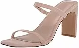 The Drop Avery Square Toe Two Strap High Heeled Sandalen mit Absatz, Beige Naturfarben, 42 EU