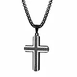 OIDEA Herren Halskette Kreuz Schwarz: Streifen Kreuzkette aus Edelstahl mit Weizenkette Religiöse Schmuck Kette mit Kreuz Anhänger Geschenk für Männer Junge