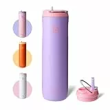 BOTTLE BOTTLE Isolierte Edelstahl Trinkflasche 750 ml mit Strohhalm, Deckel & Griff – Auslaufsicher, BPA-frei, Doppelwandig - Ideale Wasserflasche für Sport, Reisen & Fitness (Flieder)