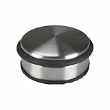 Perel Türstopper Boden ohne Bohren, Tuerstopper Edelstahl, Tür Stop rund, Tür Stopper, Türpuffer, Türhalter, Türfeststeller, rutschfester Boden Gummiring zum Schutz, silbergrau, 10 x 4 cm, 1 kg