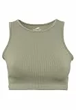 Leif Nelson Sport BH Damen Crop Top Bauchfrei Seamless ärmellos Fitness T-Shirt Mädchen Sport Shirt Yoga Kurzarmshirts LN-8425 Khaki M/L